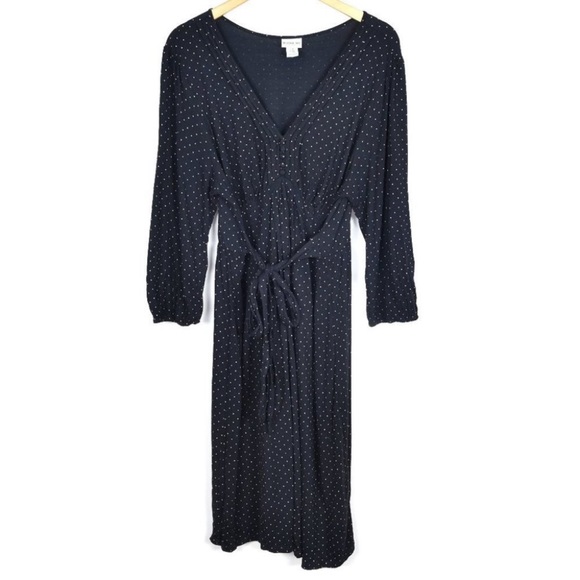 Motherhood Maternity Dresses & Skirts - Motherhood Maternity Black Long Sleeve Polka Dot Tie Wrap Midi Dress Sz XL